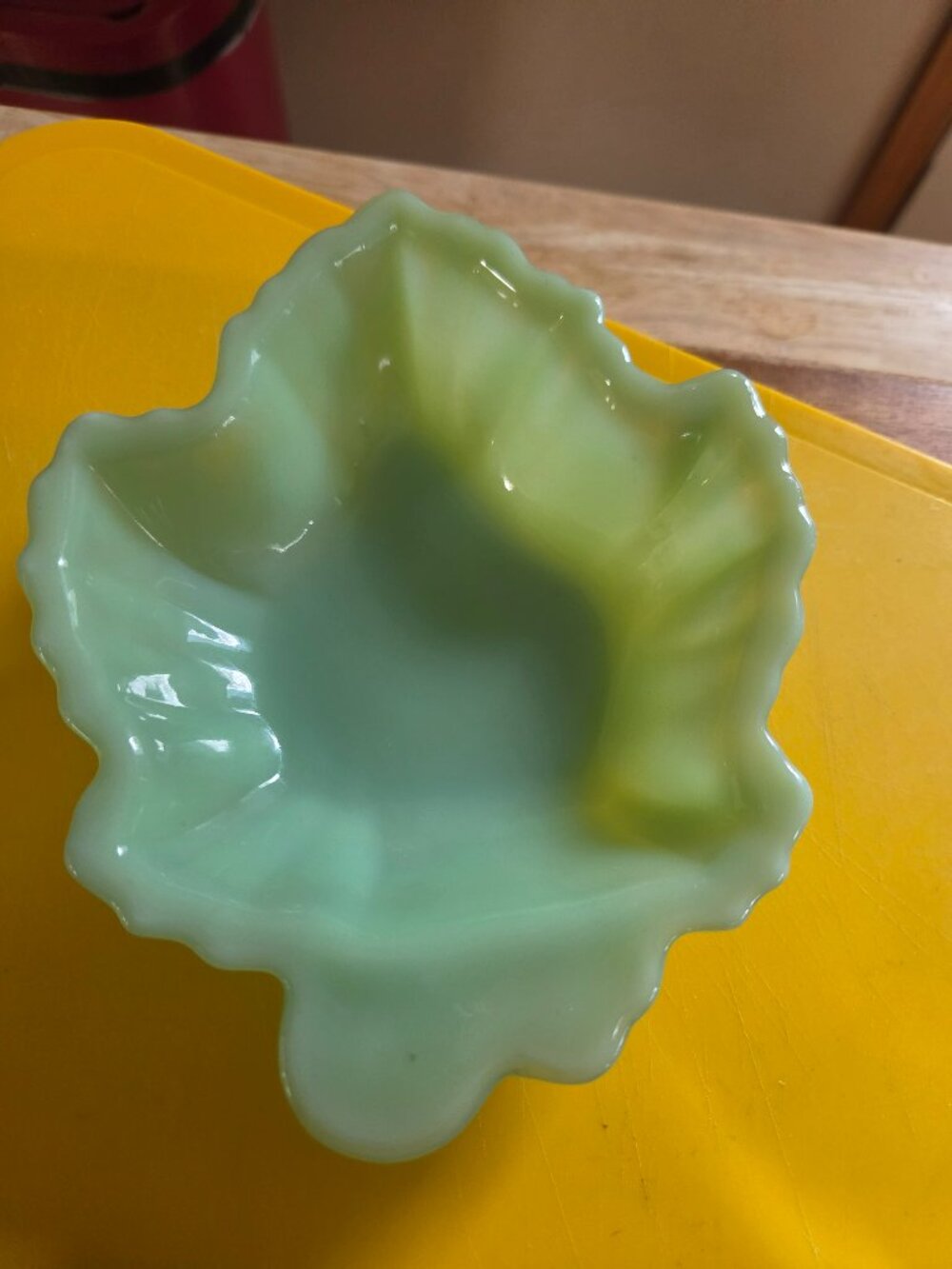 vintage fire king jadite green glass maple leaf candy dish